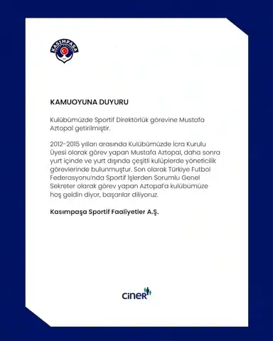 Kasımpaşa'ya Yeni Sportif Direktör: Mustafa Aztopal